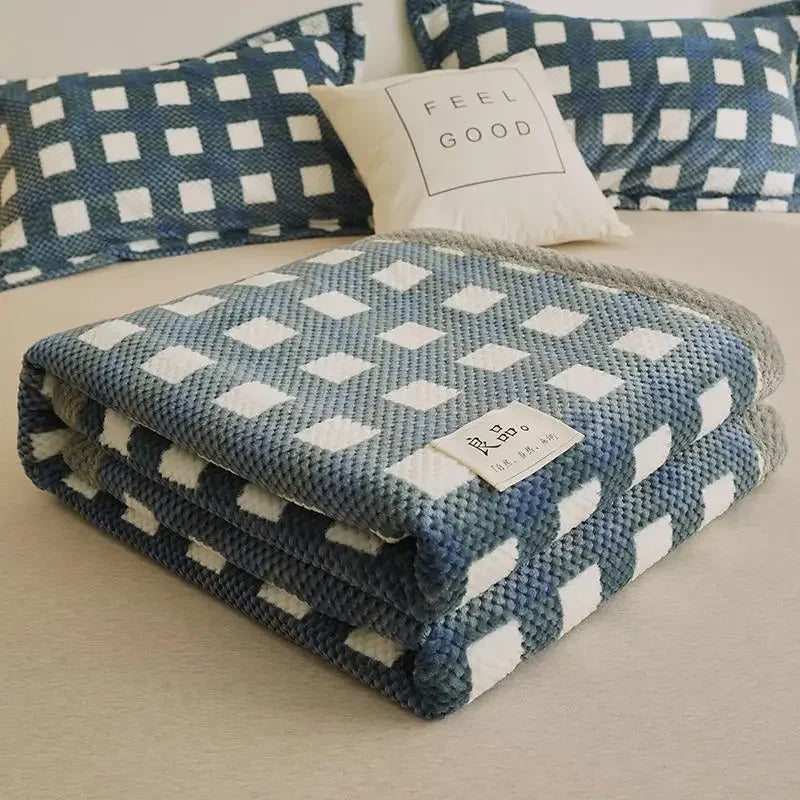 Soft Chenille Yarn Knit Comforter with Pillow Case– Handmade Knitted Crochet Blanket for Sofa, Bed, and Home