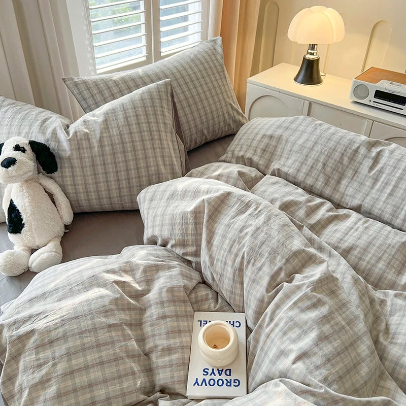 Lattice Duvet Cover Set with Sheets and Pillowcases ( 4pcs) – Warm Grid Bed Linen for Twin, Full, and Queen Beds