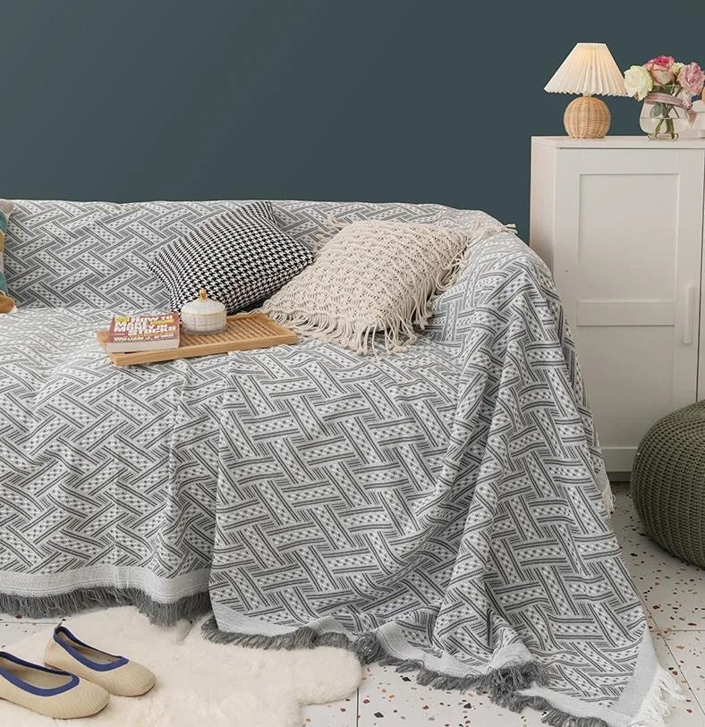 French Solid Sandhair Sofa Throw