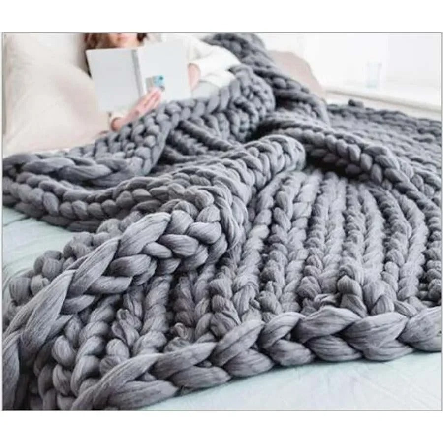 Chunky Knit Wool Blanket – Thick Big Yarn Roving Throw for Sofa, Bed & Winter Warmth