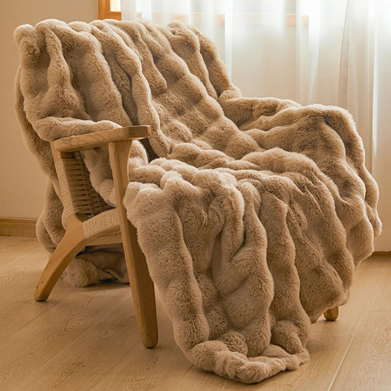 Luxury Faux Rabbit Fur Throw Blanket – Thickened, Soft, and Warm Solid Color Blanket for Sofa, Bed