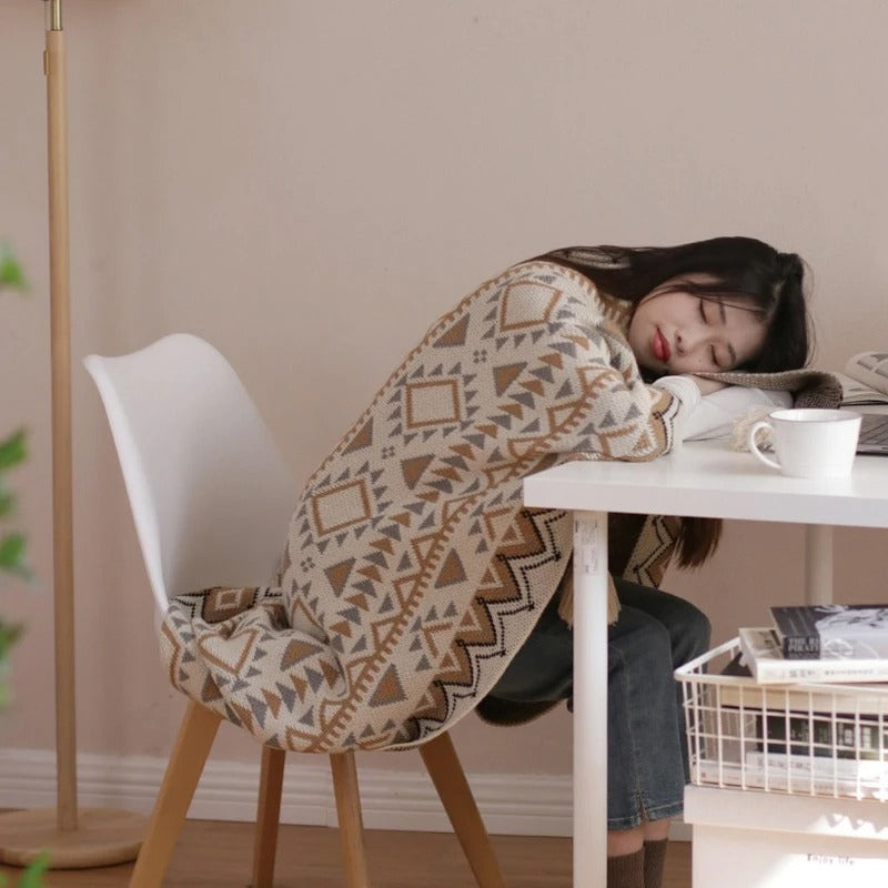 Boho-Inspired Knitted Tassel Blanket – Warm Brown Cozy Throw for Sofa, Bed & Living Room