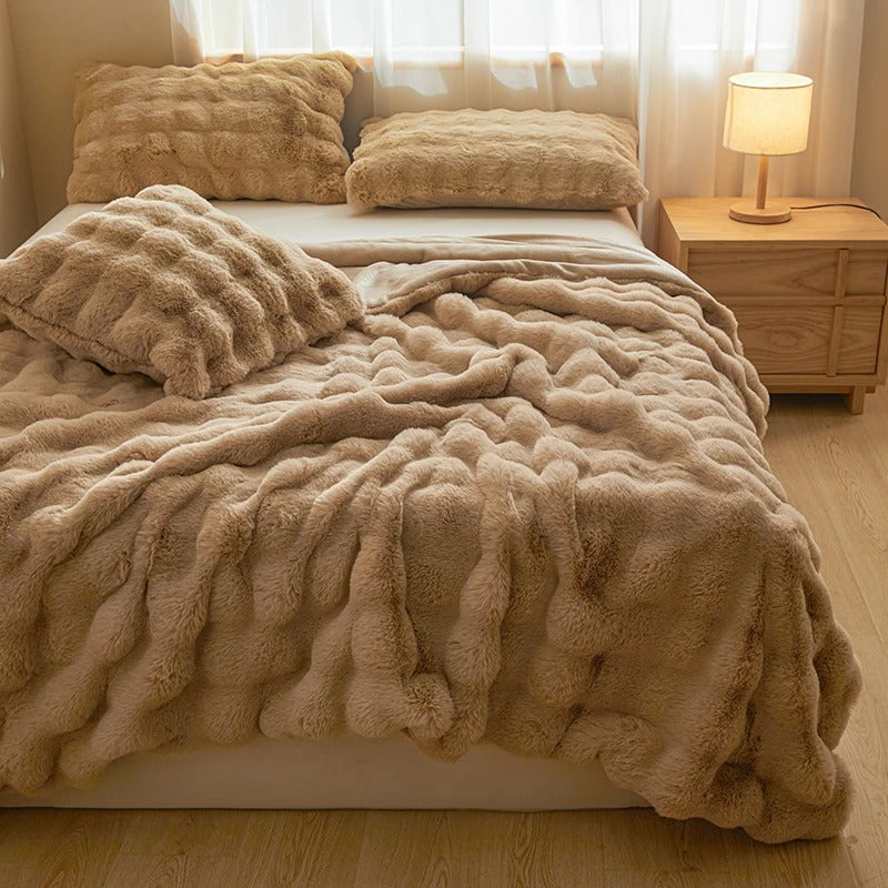 Luxury Faux Rabbit Fur Throw Blanket – Thickened, Soft, and Warm Solid Color Blanket for Sofa, Bed