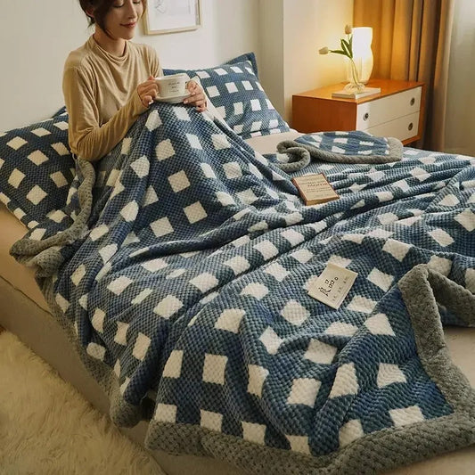 Soft Chenille Yarn Knit Comforter with Pillow Case– Handmade Knitted Crochet Blanket for Sofa, Bed, and Home