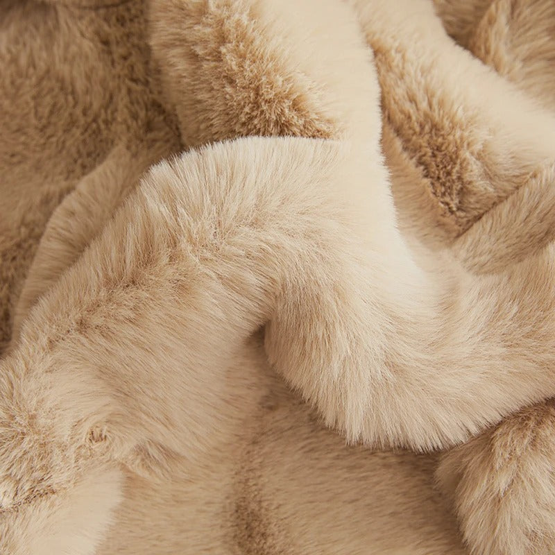 Luxury Faux Rabbit Fur Throw Blanket – Thickened, Soft, and Warm Solid Color Blanket for Sofa, Bed