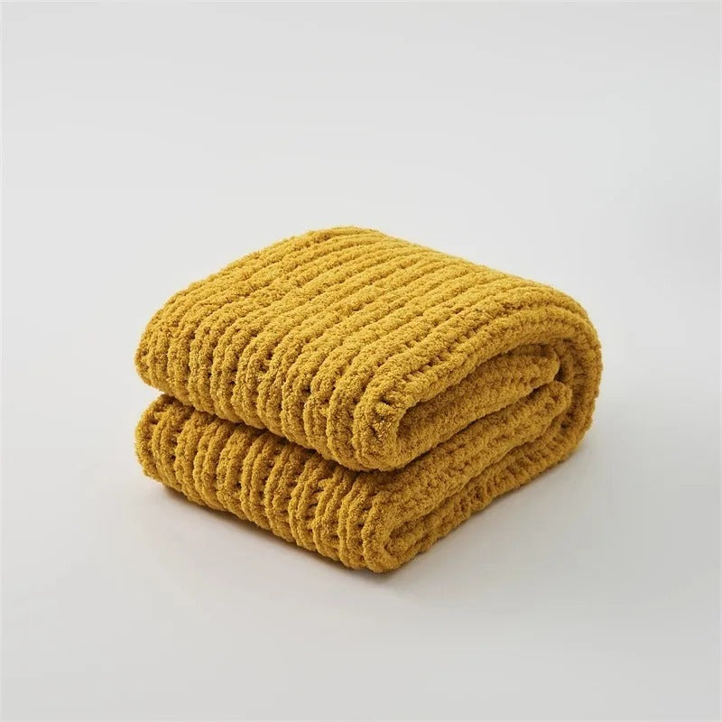Chunky Handknitted Chenille Blanket – Soft, Cozy Throw for Sofa, Bed, and Napping