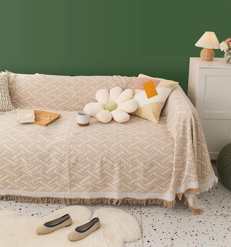 French Solid Sandhair Sofa Throw