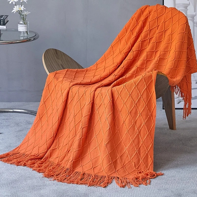 Herringbone Weave Throw Blanket with Fringe – Soft Faux Cashmere Decorative Knit Tassel Blanket for Sofa, Bed & Living Room