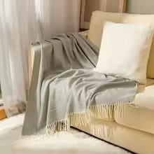 Herringbone Weave Throw Blanket with Fringe – Soft Faux Cashmere Decorative Knit Tassel Blanket for Sofa, Bed & Living Room